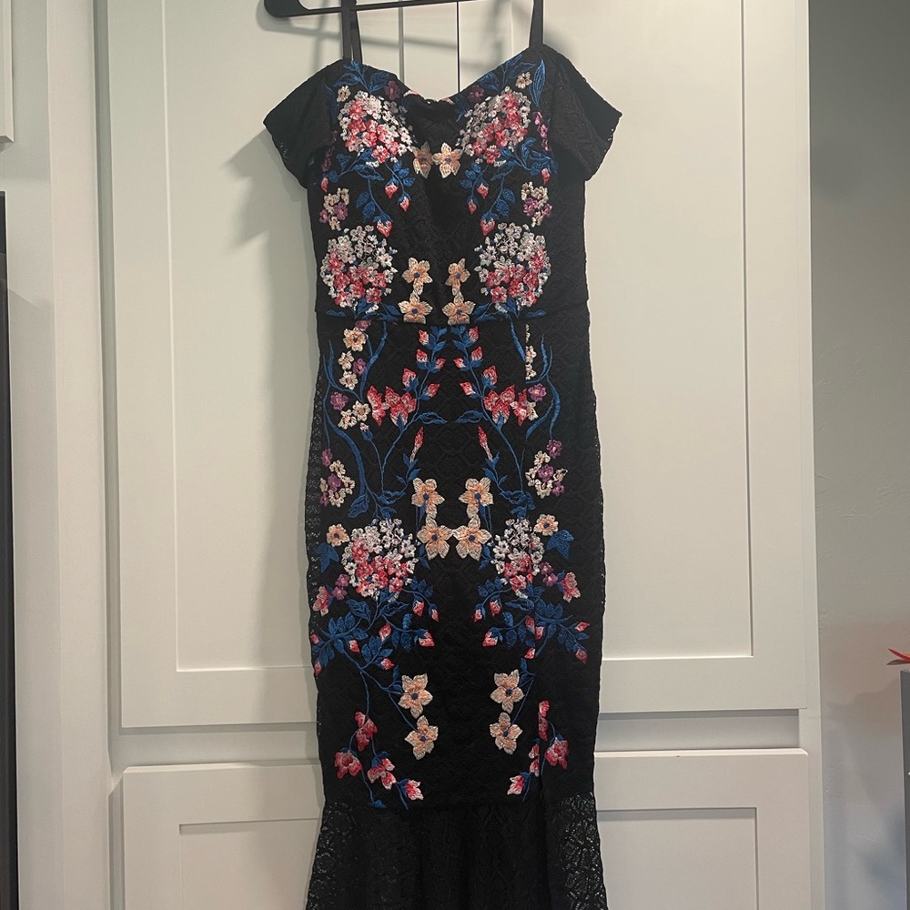 Floral Embroidered Black Dress